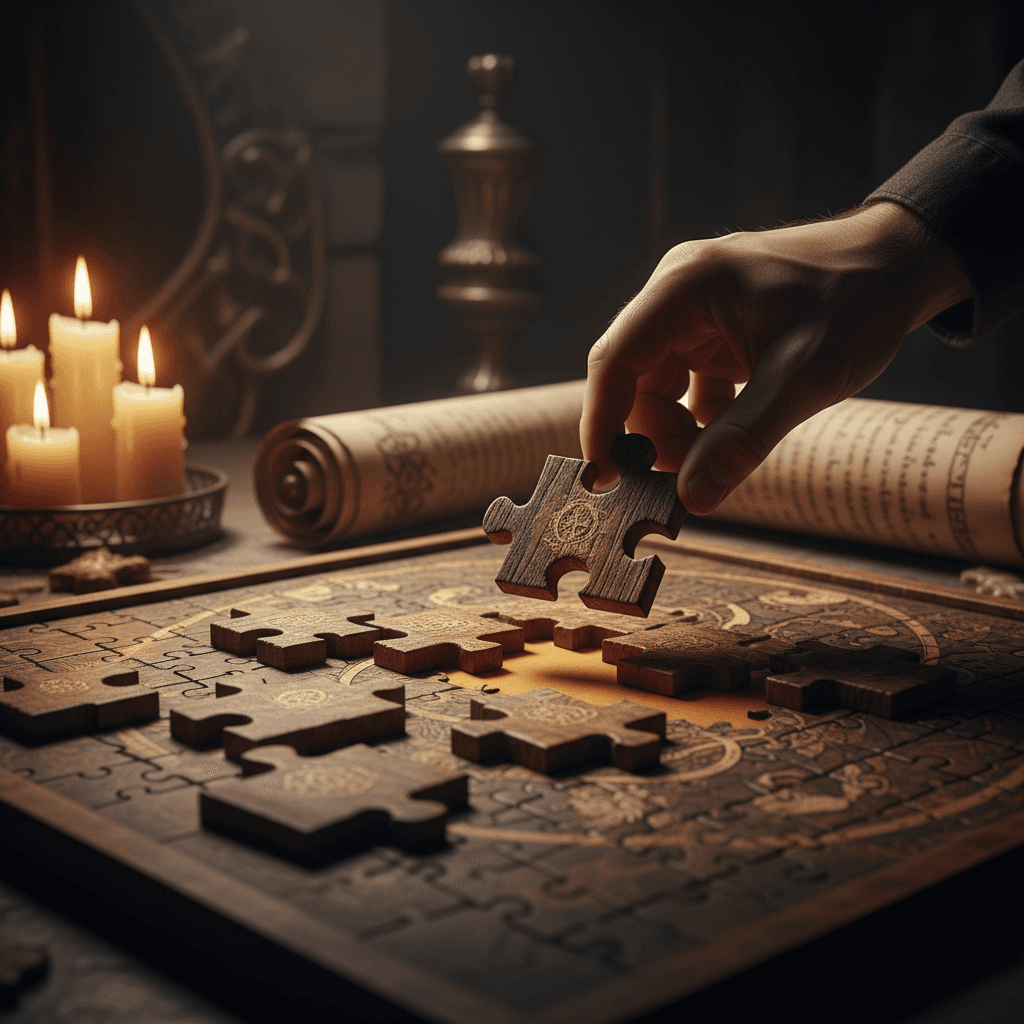 Puzzle piece fitting into place during clue solving