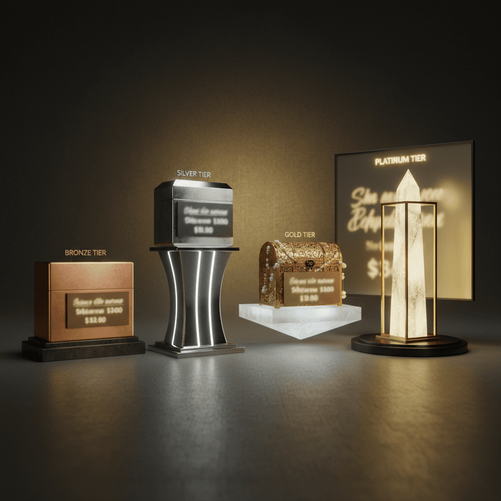 Four VaultQuest entry tier packages displayed side by side