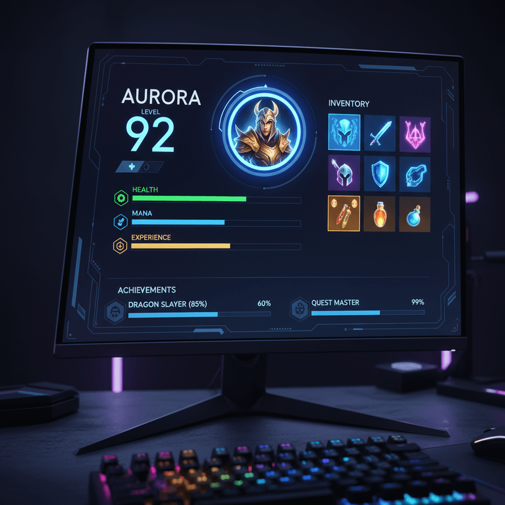 Player account dashboard with progress tracking